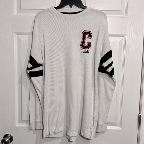 COOGI Men’s Waffle Knit Varsity Stripe Sweater- White & Black - Size XL - Picture 1 of 8